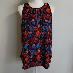 J. Crew Sleeveless Halter Blouse Size 6 Floral blue red orange summer top